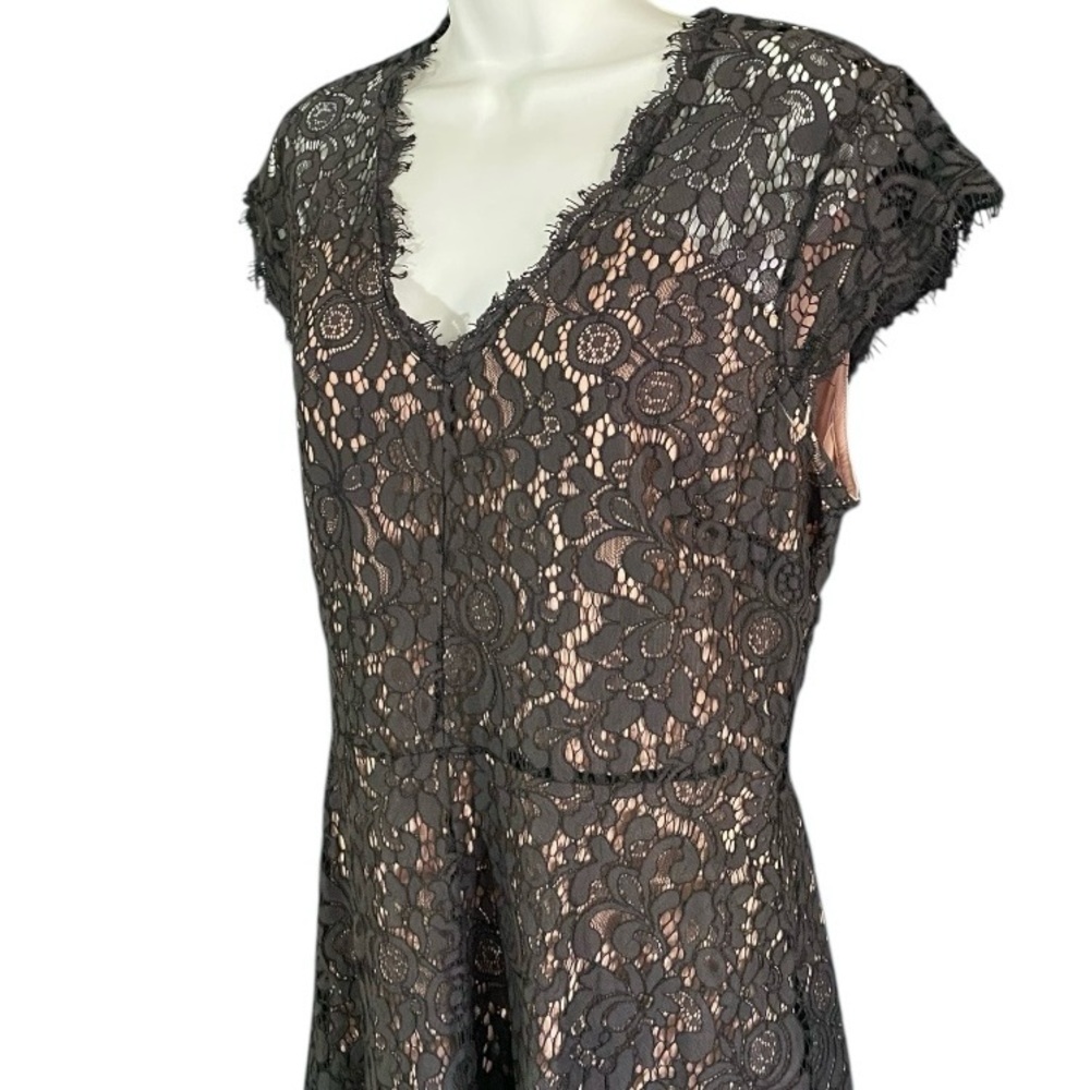H&M Black Lace Fit & Flare Dress M Pink Lined Romantic Goth Coquette - Picture 7 of 14
